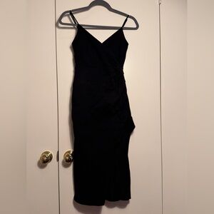 Lulus Size XS Cocktail Sheath Midi Strappy Black Dress with Side Slit and V-Cut